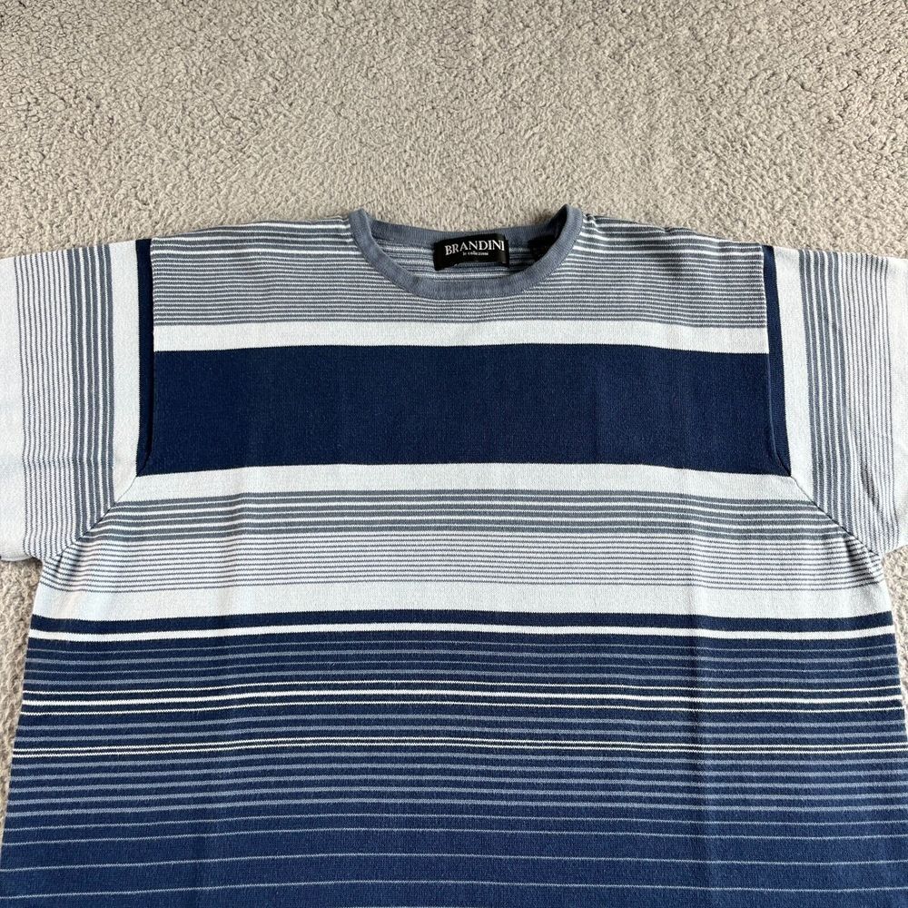 NEW Vintage Brandini Sweater Mens Extra Large Tall Blue Striped Short Sleeve